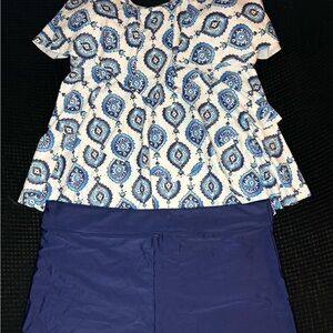 Blue and White Swim Blouse with Paisley Pattern